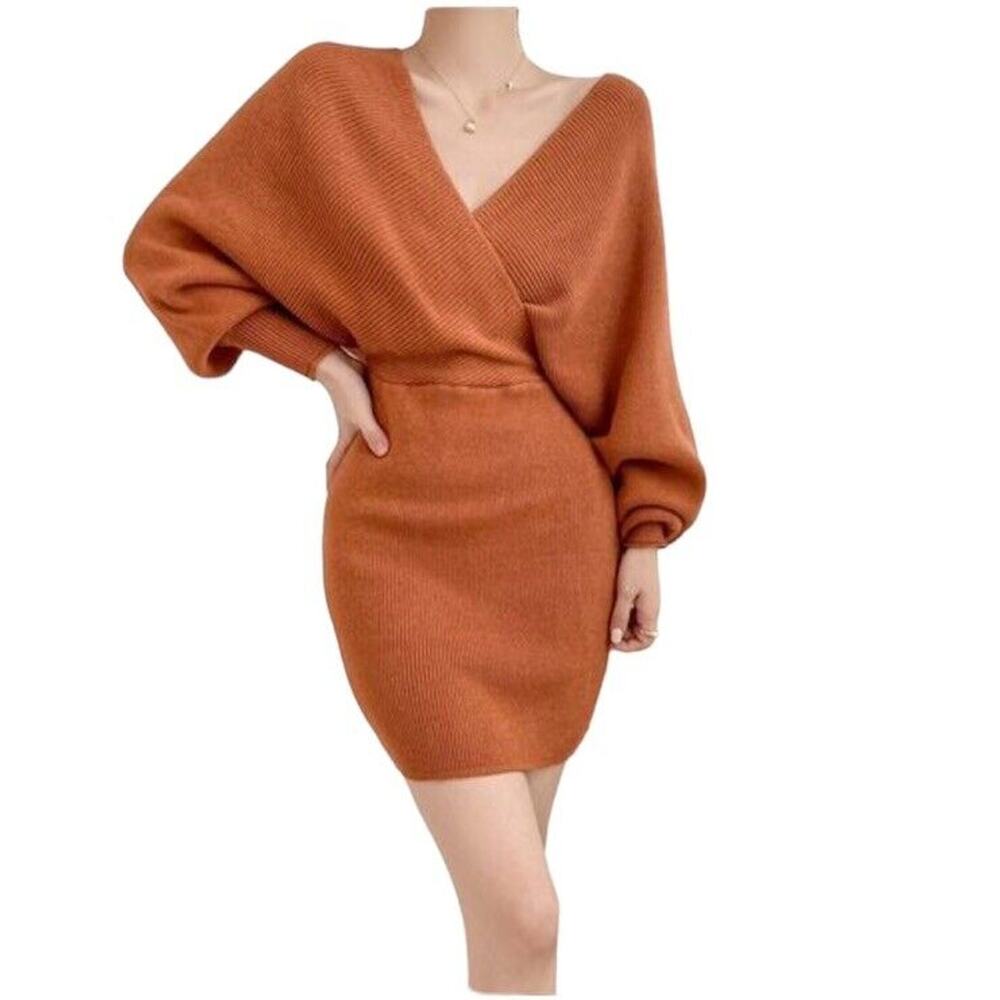 C+D+M Womens Knit Sweater Bodycon Dress Rust Brown Size Large New NWT